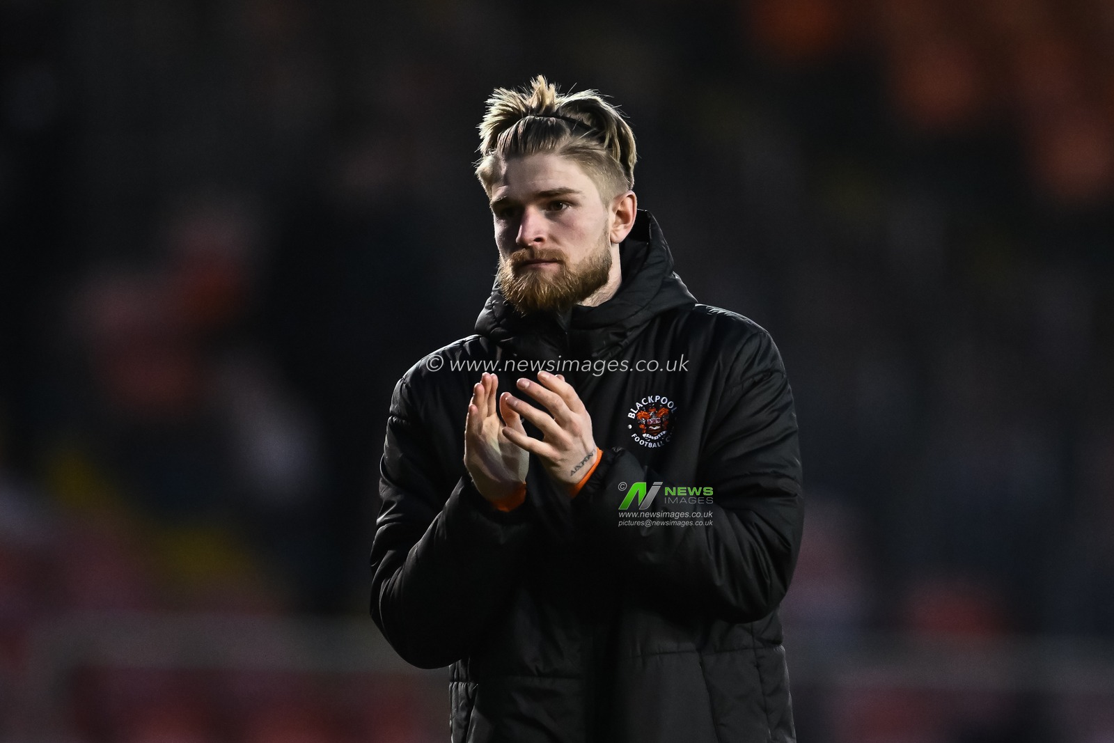 Hayden Coulson of Blackpool applauds the fans at the end of the Sky Bet League 1 match Blackpool vs Charlton Athletic at Bloomfield Road, Blackpool, United Kingdom, 27th January 2024

(Photo by Craig Thomas/News Images)