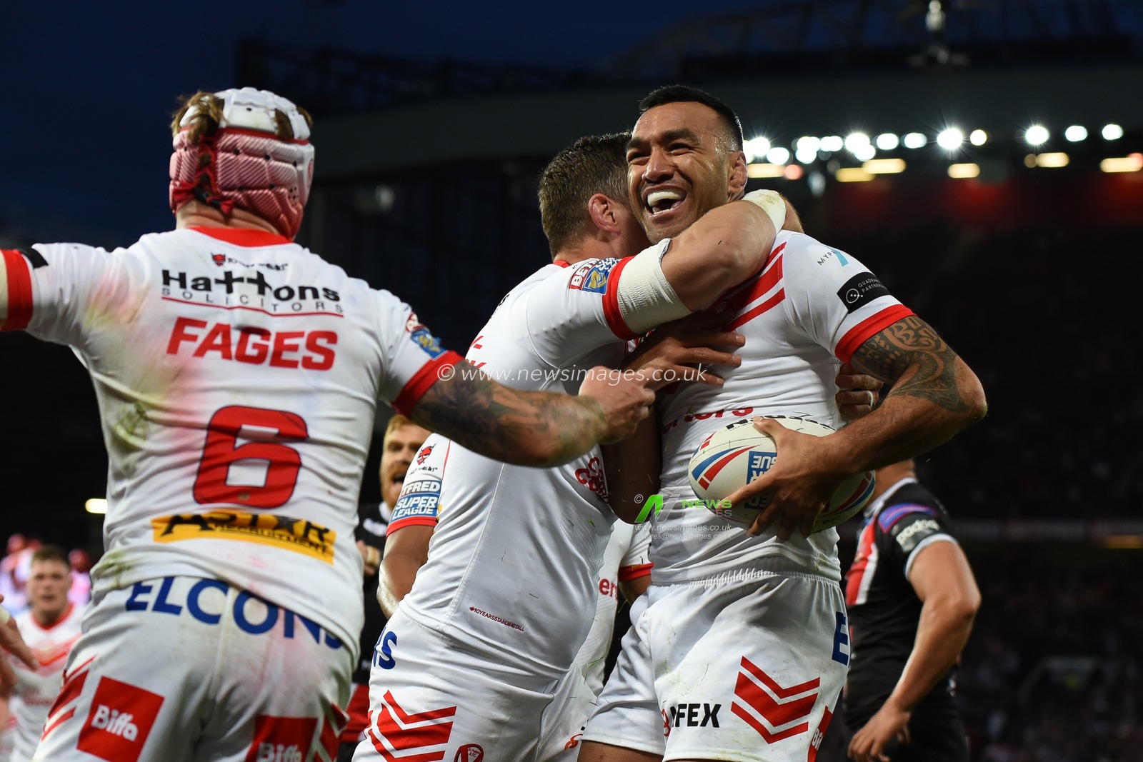 12th October 2019, Old Trafford, Manchester, England; The Grand Final 2019, Saint Helens v Salford Red Devils : Zeb Taia (11) of Saint Helens celebrates his try 

Credit: Simon Whitehead/News Images