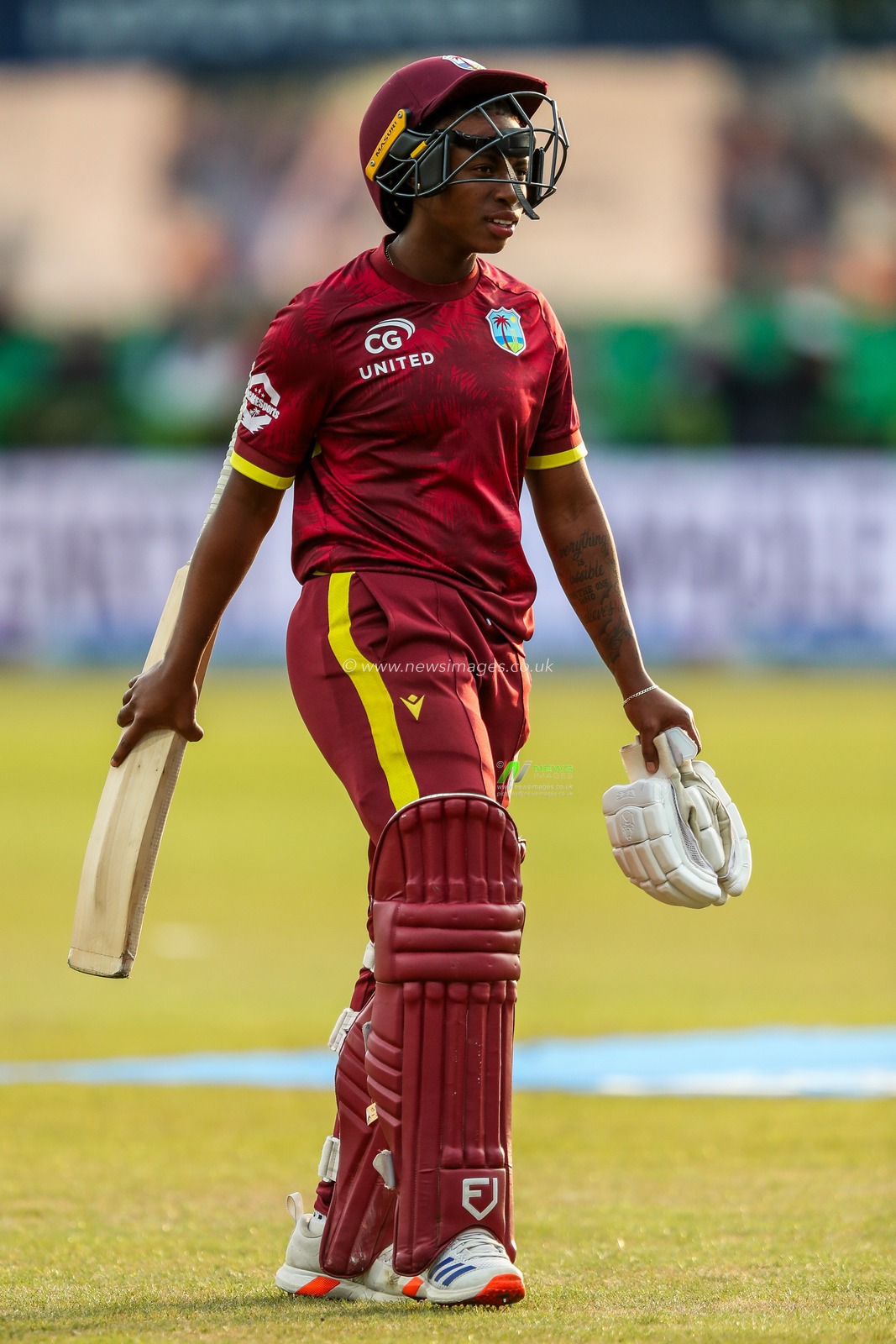 Jahzara Claxton of West Indies Women looks dejected following her dismissal during the 2nd Metro Bank ODI Day International England Women v West Indies Women at Uptonsteel County Ground, Leicester, United Kingdom, 4th June 2025

(Photo by Izzy Poles/News Images)