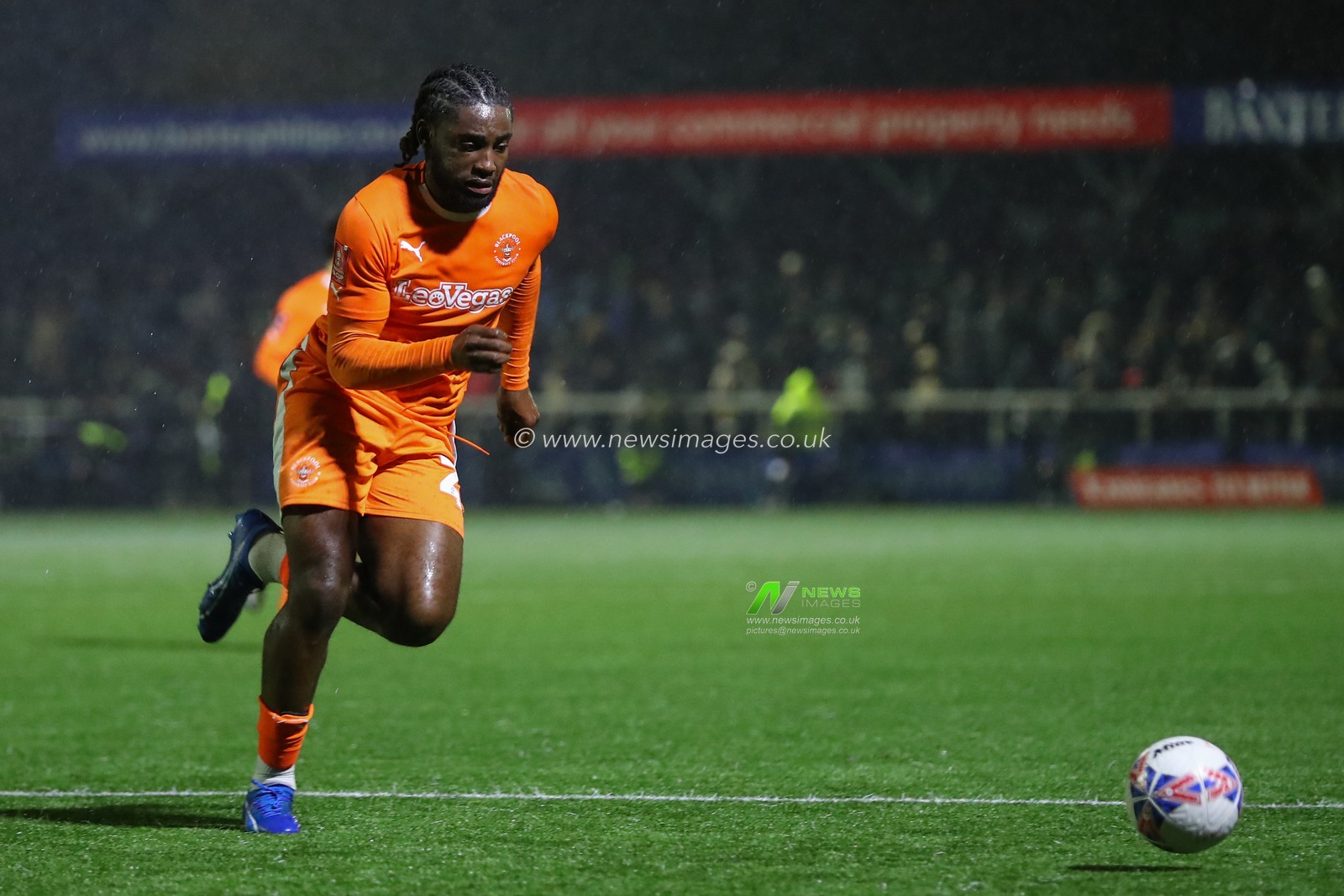 Kylian Kouassi #27 of Blackpool in action during the Emirates FA Cup match Bromley FC vs Blackpool at Bromley Football Club, Hayes Lane, United Kingdom, 4th November 2023

(Photo by Gareth Evans/News Images)