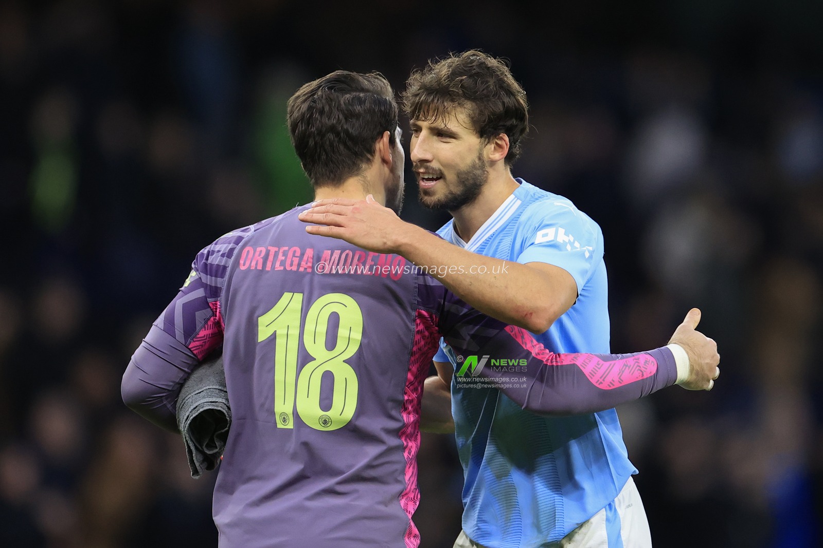 Stefan Ortega of Manchester City and Ruben Dias of Manchester City at the end of the FA Cup Third Round match Manchester City vs Huddersfield Town at Etihad Stadium, Manchester, United Kingdom, 7th January 2024

(Photo by Conor Molloy/News Images)