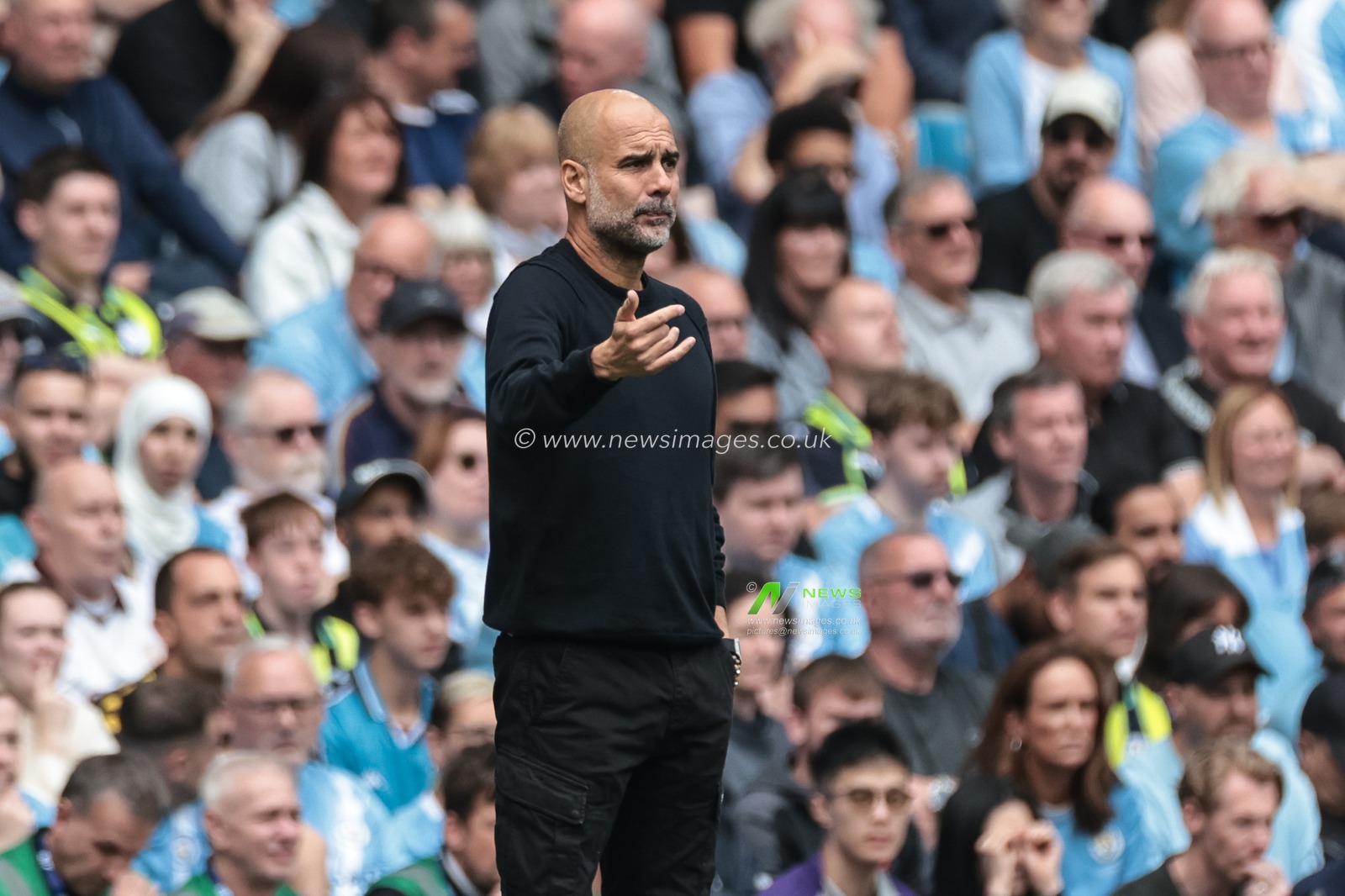 Pep Guardiola manager of Manchester City reacts in the technical area during the Premier League match Manchester City vs Tottenham Hotspur at Etihad Stadium, Manchester, United Kingdom, 23rd August 2025

(Photo by Mark Cosgrove/News Images)