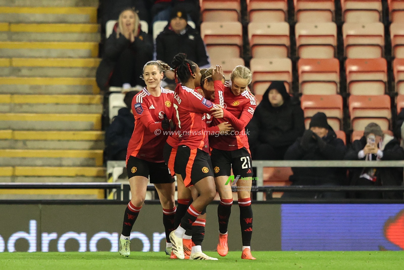 Gabby George of Manchester United celebrates her goal to make it 4-2 during the Women's League Cup - Group Stage - Group A Manchester United Women v Newcastle United women at Leigh Sports Village, Leigh, United Kingdom, 11th December 2024

(Photo by Alfie Cosgrove/News Images)