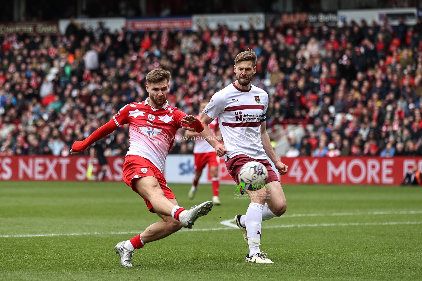 John Mcatee of Barnsley shoots on goal during the Sky Bet League 1 match Barnsley vs Northampton Town at Oakwell, Barnsley, United Kingdom, 27th April 2024

(Photo by Mark Cosgrove/News Images)