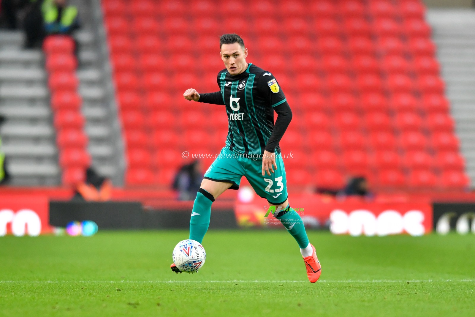 25th January 2020, Bet365 Stadium, Stoke-on-Trent, England; Sky Bet Championship, Stoke City v Swansea City : Connor Roberts (23) of Swansea City runs forward with the ball