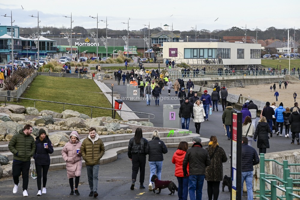 A chilly Seaburn in Sunderland, with the promenade busy with people enjoying the fresh air during national lockdown.
