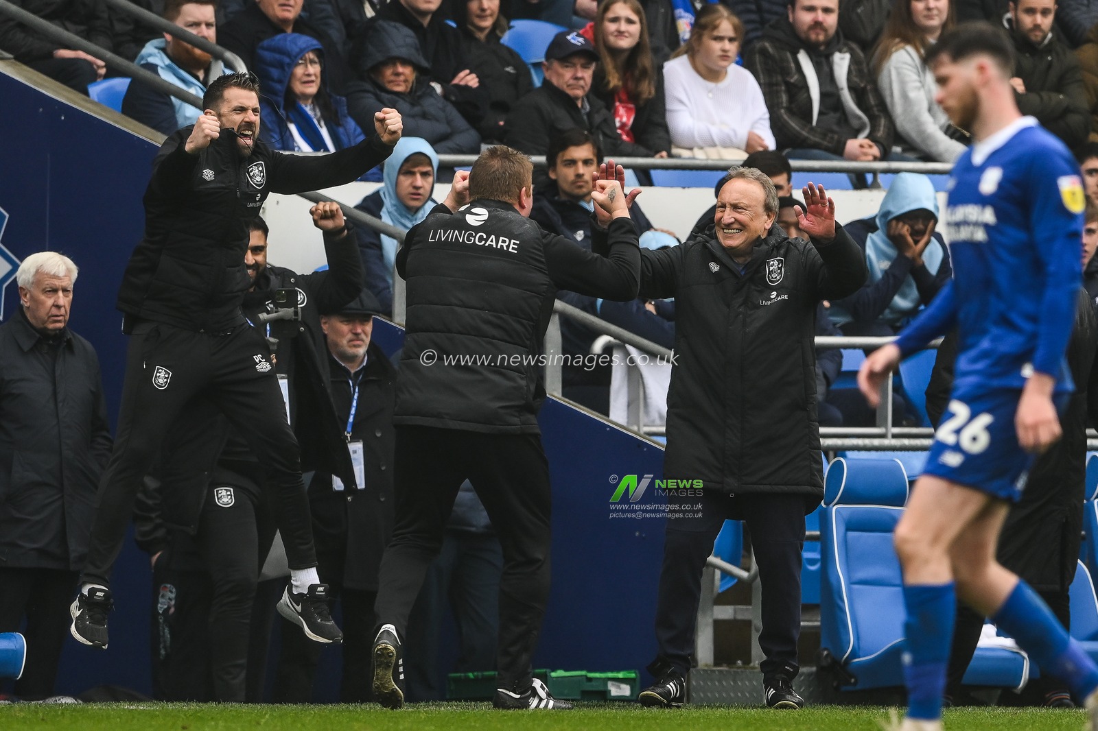 Neil Warnock Manager of Huddersfield Town celebrates at the final whistle of the Sky Bet Championship match Cardiff City vs Huddersfield Town at Cardiff City Stadium, Cardiff, United Kingdom, 30th April 2023

(Photo by Craig Thomas/News Images)