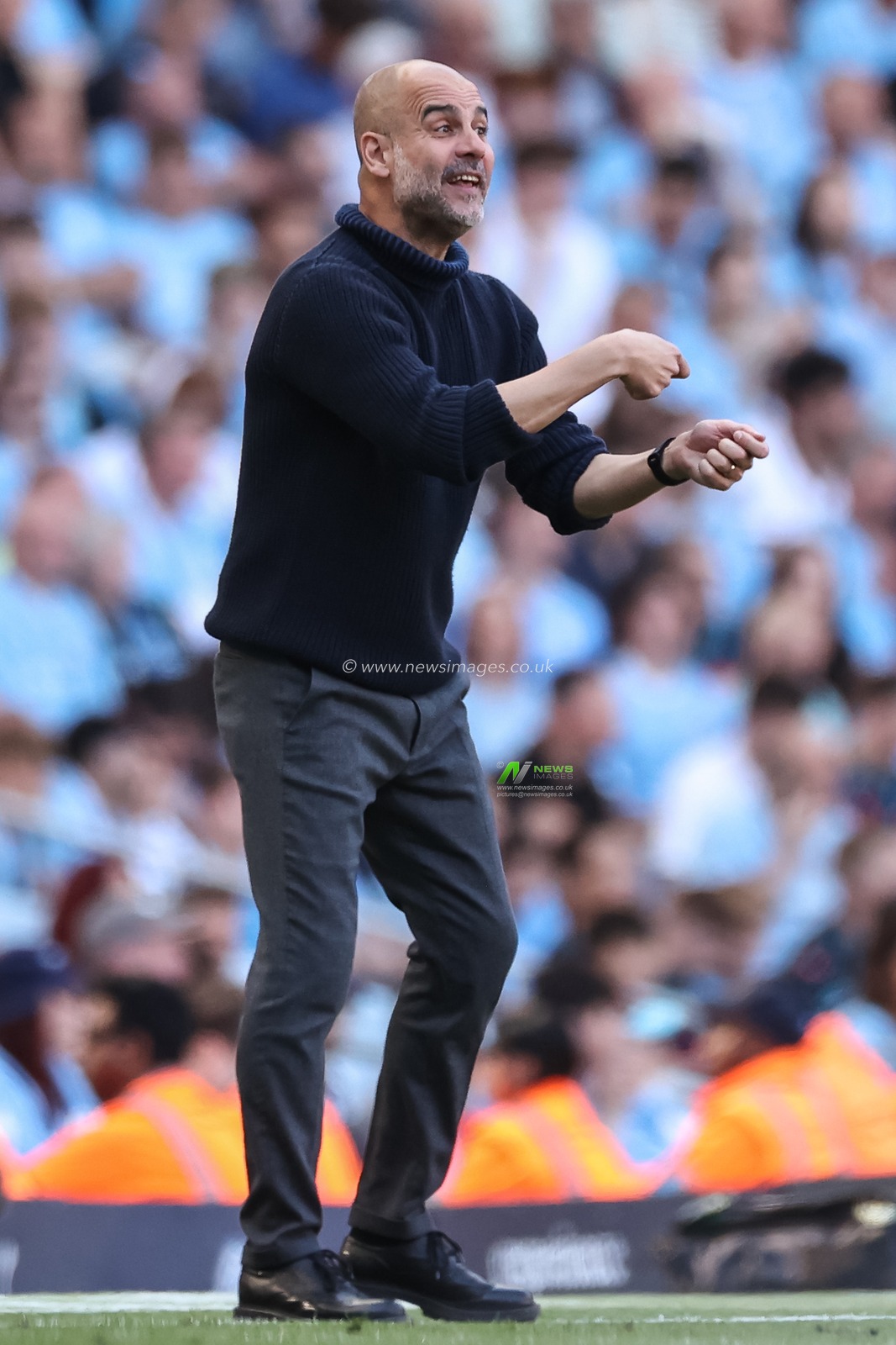 Pep Guardiola manager of Manchester City gestures and reacts during the Premier League match Manchester City vs West Ham United at Etihad Stadium, Manchester, United Kingdom, 19th May 2024

(Photo by Mark Cosgrove/News Images)