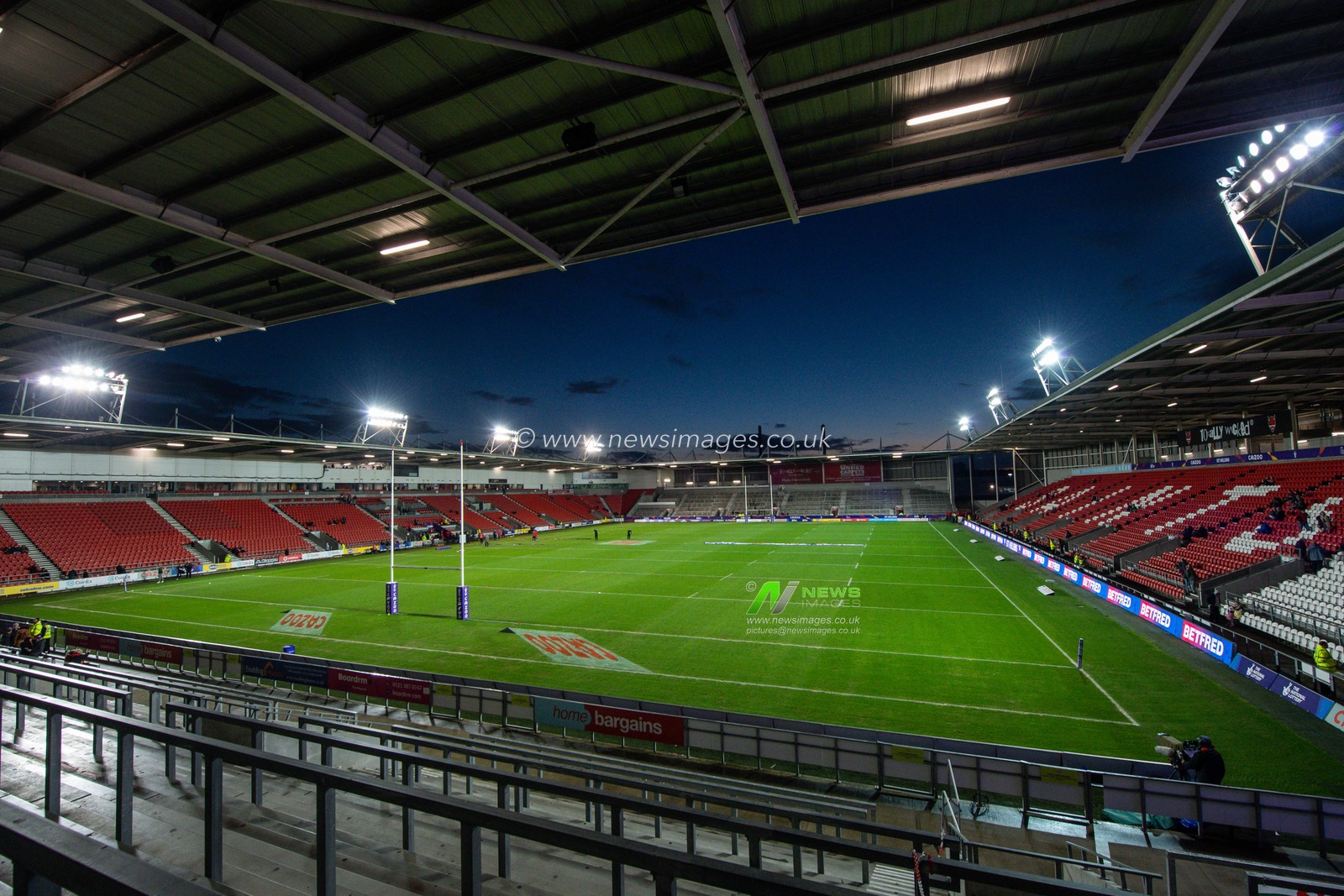 General view of Totally Wicked Stadium, venue for today's during the Rugby League World Cup 2021 match Tonga vs Wales at Totally Wicked Stadium, St Helens, United Kingdom, 24th October 2022

(Photo by Craig Thomas/News Images)