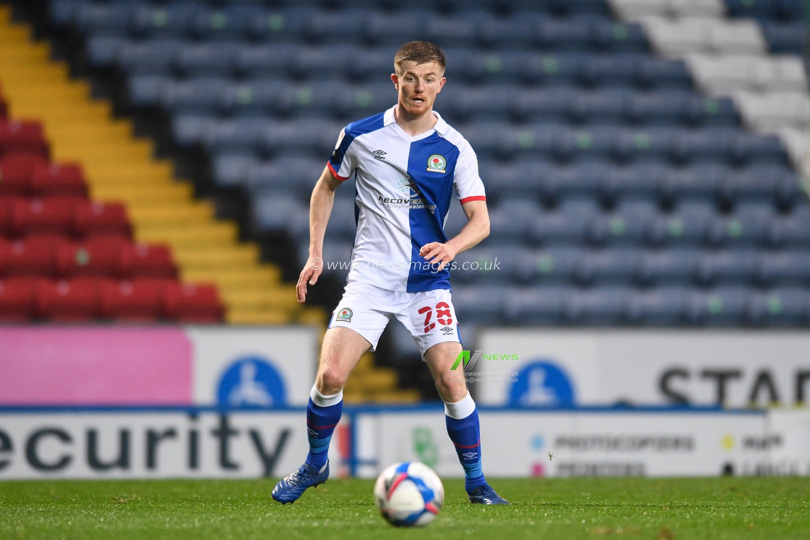 Scott Wharton #28 of Blackburn Rovers with the ball