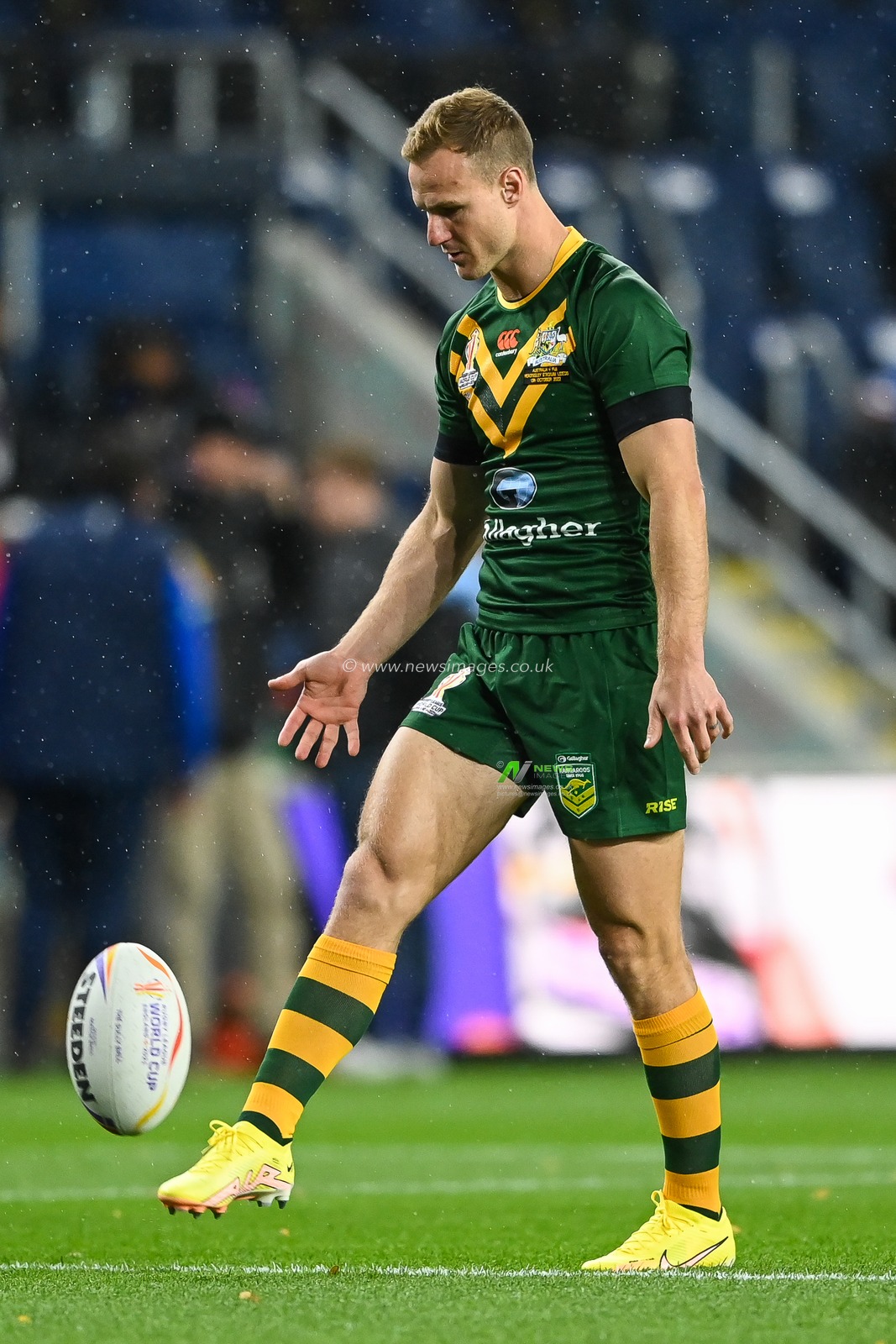 Daly Cherry-Evans of Australia during pre match warm up ahead of the Rugby League World Cup 2021 match Australia vs Fiji at Headingley Stadium, Leeds, United Kingdom, 15th October 2022

(Photo by Craig Thomas/News Images)