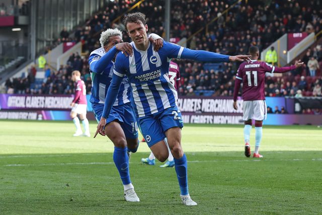 Mats Wieffer of Brighton & Hove Albion celebrates after scoring to make it 0-2 during the Premier League match Burnley vs Brighton & Hove Albion at Turf Moor, Burnley, United Kingdom on 11 April 2026

(Photo by Jorge Horsted/News Images)