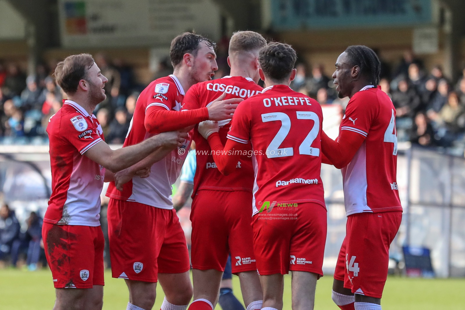Sam Cosgrove of Barnsley celebrates his goal to make it 1-1 during the Sky Bet League 1 match Wycombe Wanderers vs Barnsley at Adams Park, High Wycombe, United Kingdom, 2nd March 2024

(Photo by Alfie Cosgrove/News Images)