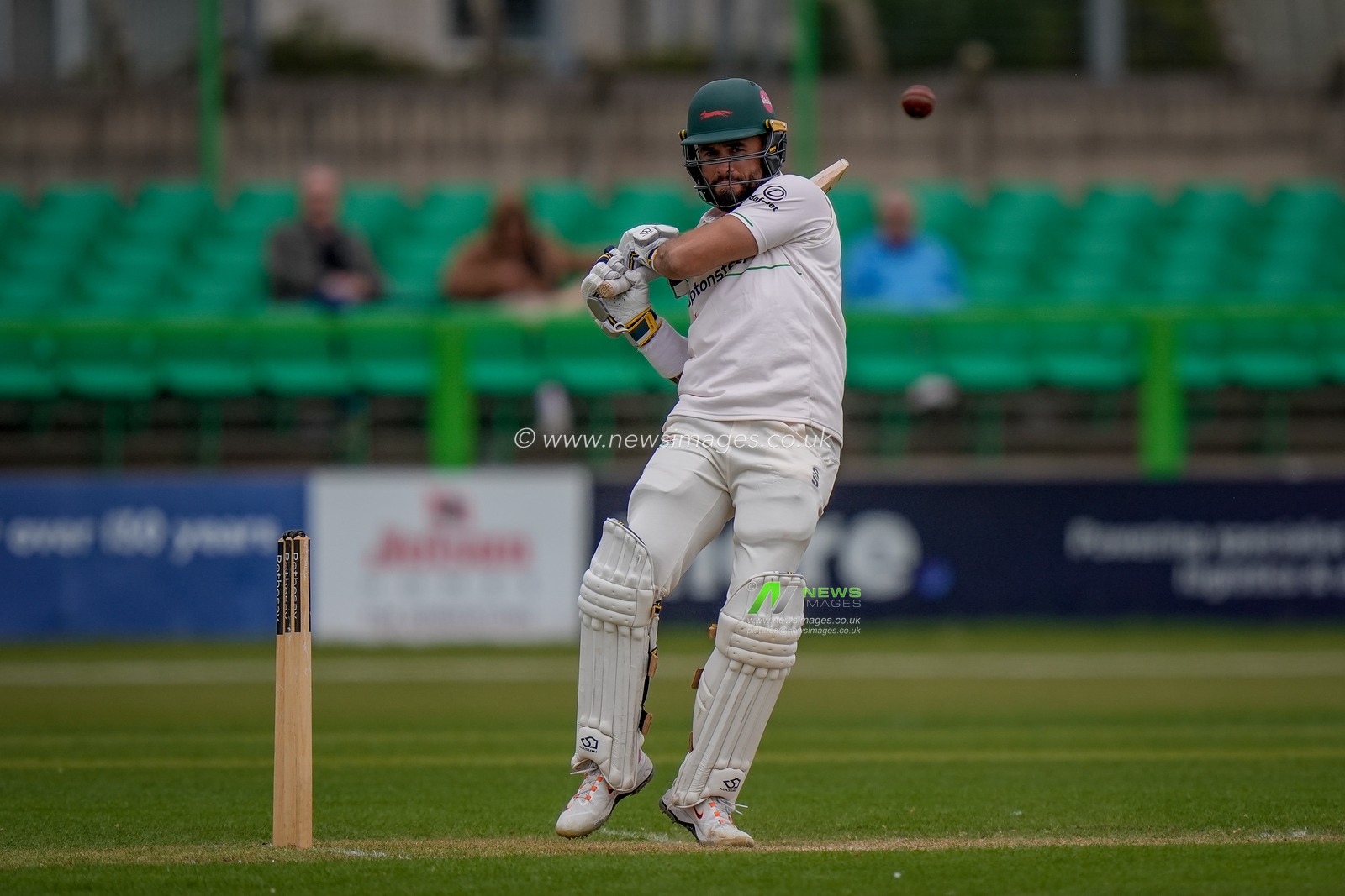 Jake Weatherald of Leicestershire hits the ball for four during the County Championship Division One day 3 Leicestershire vs Nottinghamshire at Grace Road, Leicester, United Kingdom on 03 May 2026

(Photo by Maynard Manyowa/News Images)