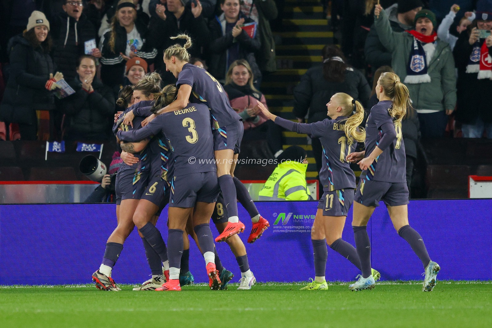 Grace Clinton of England celebrates scoring to make it 1-0 during the Women's International Friendly match England Women vs Switzerland women at Bramall Lane, Sheffield, United Kingdom, 3rd December 2024

(Photo by Alex Roebuck/News Images)