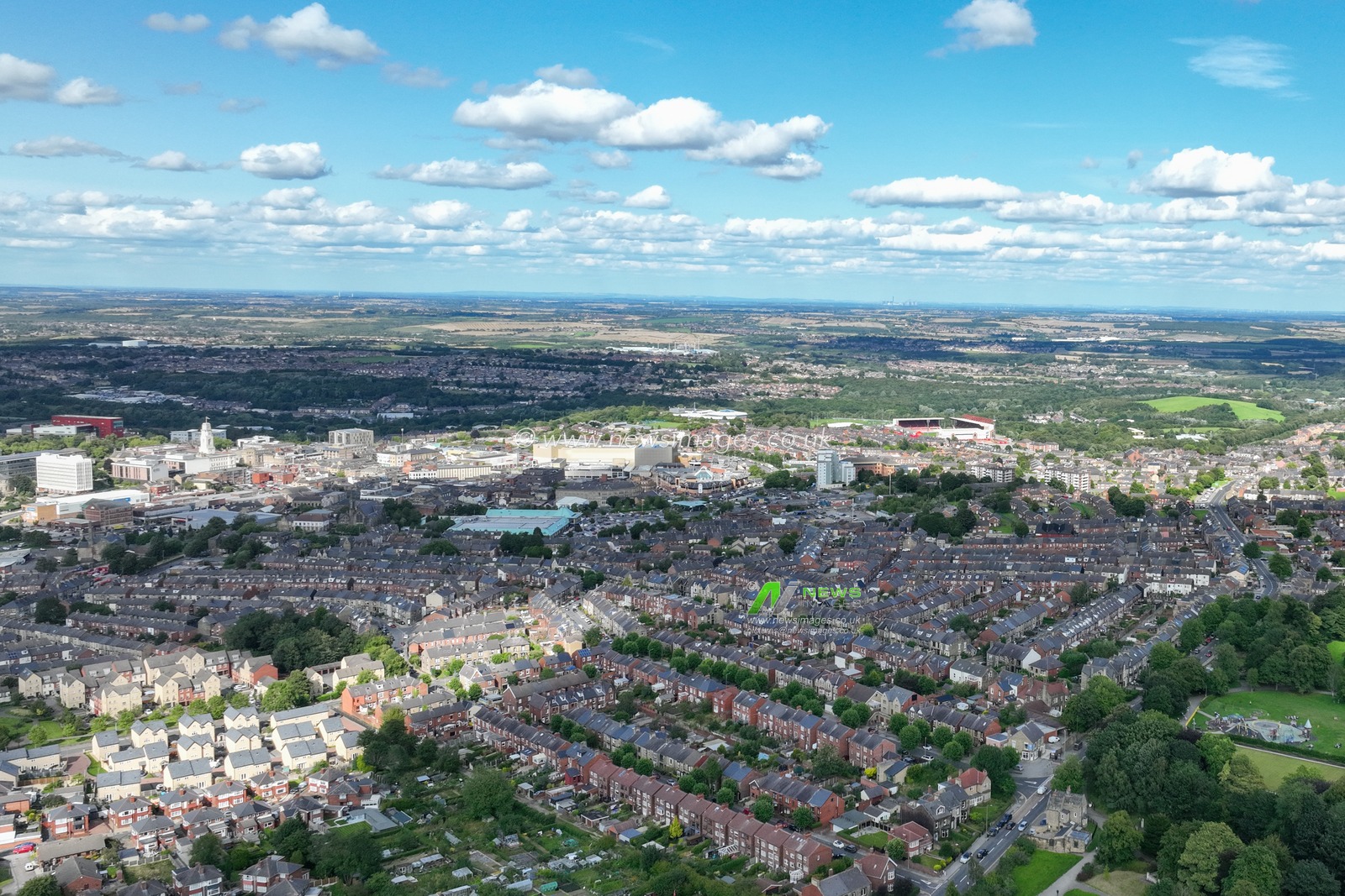 A aerial view of Oakwell and the Town of Barnsley ahead of the Carabao Cup match Barnsley vs Tranmere Rovers at Oakwell, Barnsley, United Kingdom, 8th August 2023

(Photo by Mark Cosgrove/News Images)