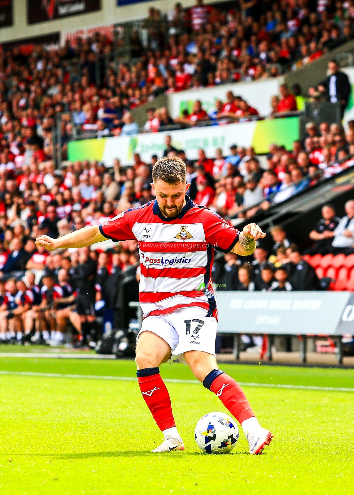Glenn Middleton of Doncaster Rovers crosses the ball during the Sky Bet League 1 match Doncaster Rovers vs Exeter City at Eco-Power Stadium, Doncaster, United Kingdom, 2nd August 2025

(Photo by Richard Bierton/News Images)
