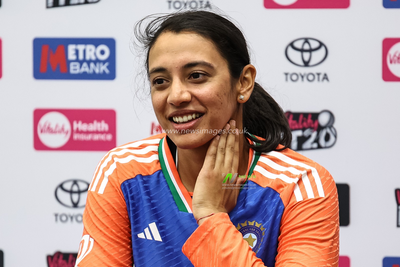 Smriti Mandhana of India speaks in the post match press conference during the 1st Vitality IT20 England Women vs India Women at Trent Bridge, Nottingham, United Kingdom, 28th June 2025

(Photo by Mark Cosgrove/News Images)