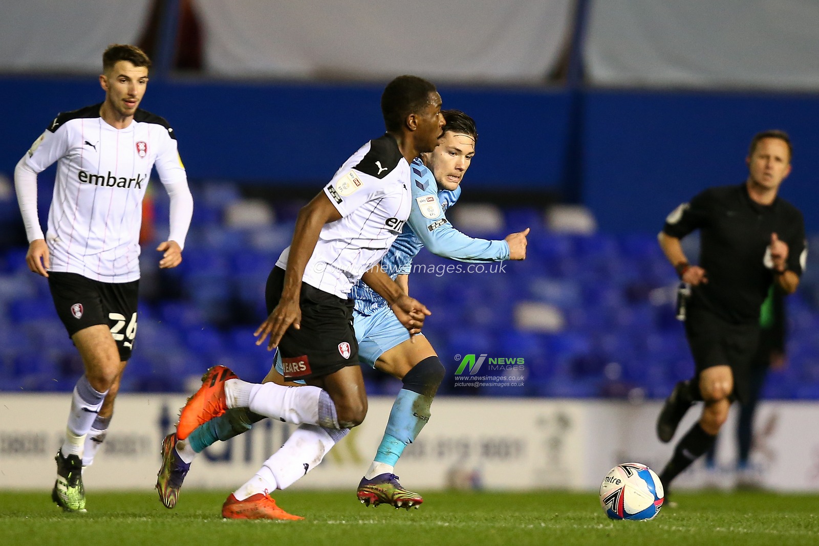 Wes Harding #19 of Rotherham United dribbles the ball