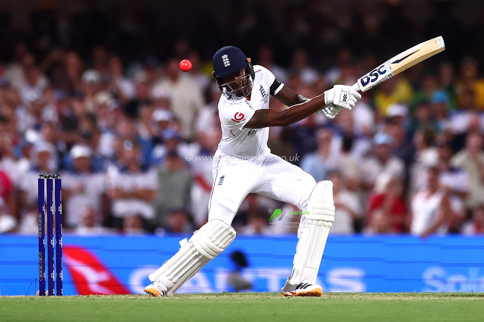 Jofra Archer of England  bats during the NRMA Insurance Ashes Second Test Day 1 Series match Australia vs England at The Gabba, Brisbane Cricket Ground, Brisbane, Australia, 4th December 2025

(Photo by Patrick Hoelscher/News Images)

*** GER AUT SUI OUT ***