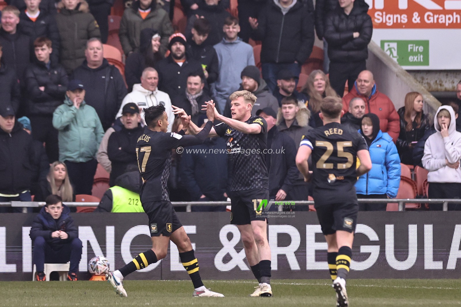 Will Evans of Mansfield Town celebrates his goal to make it 1-1 during the Sky Bet League 1 match Blackpool vs Mansfield Town at Bloomfield Road, Blackpool, United Kingdom, 15th February 2025

(Photo by Mark Cosgrove/News Images)