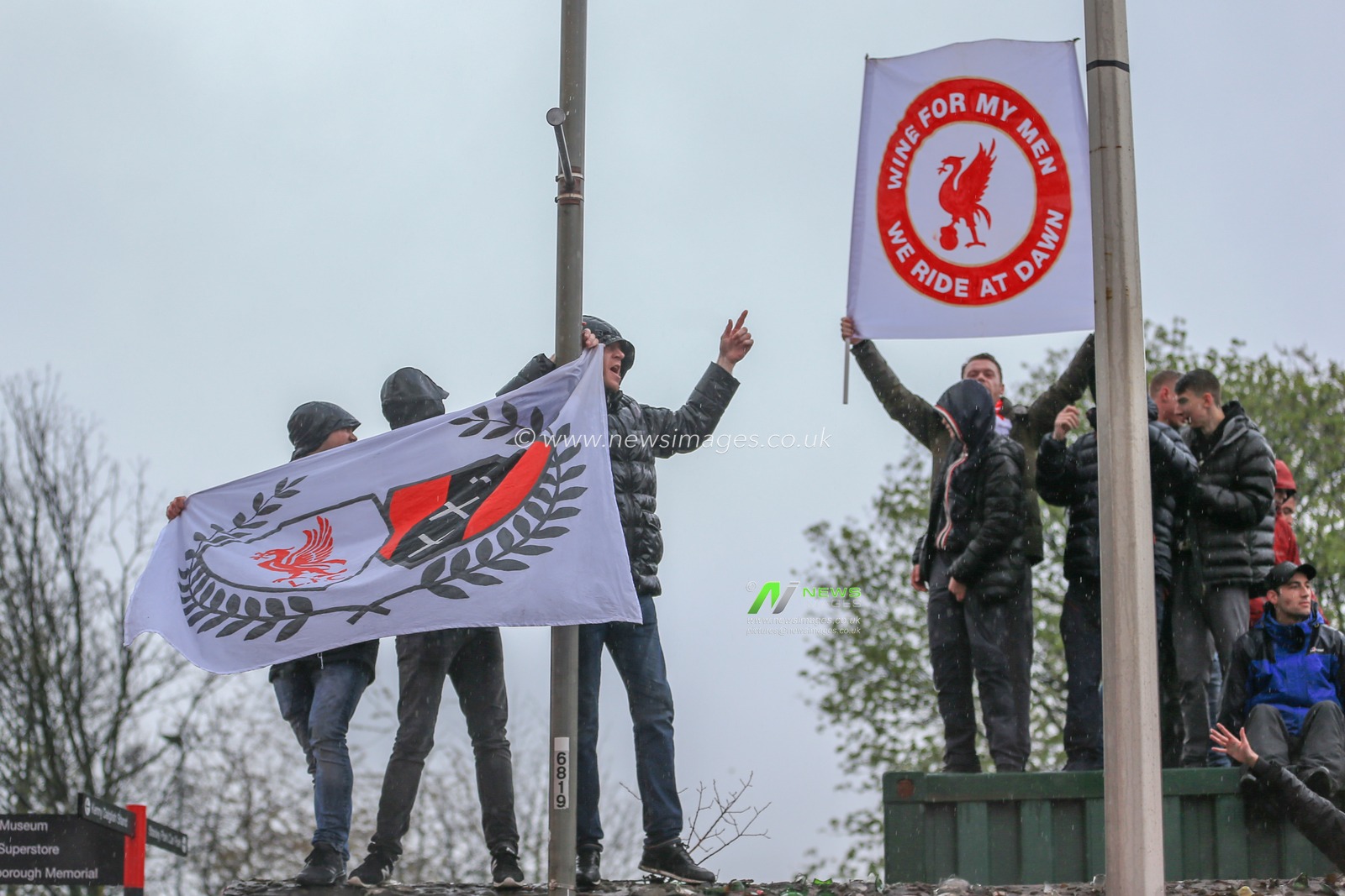 24th April 2018 , Anfield, Liverpool, England; UAFA Champions League Semi Final, first leg, Liverpool v Roma ; Liverpool fans waiting for the Liverpool coach to arrive