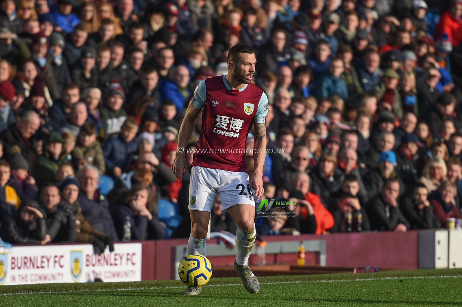1st January 2020, Turf Moor, Burnley, England; Premier League, Burnley v Aston Villa : Phillip Bardsley (26) of Burnley in action during the game.

Credit: Richard Long/News Images