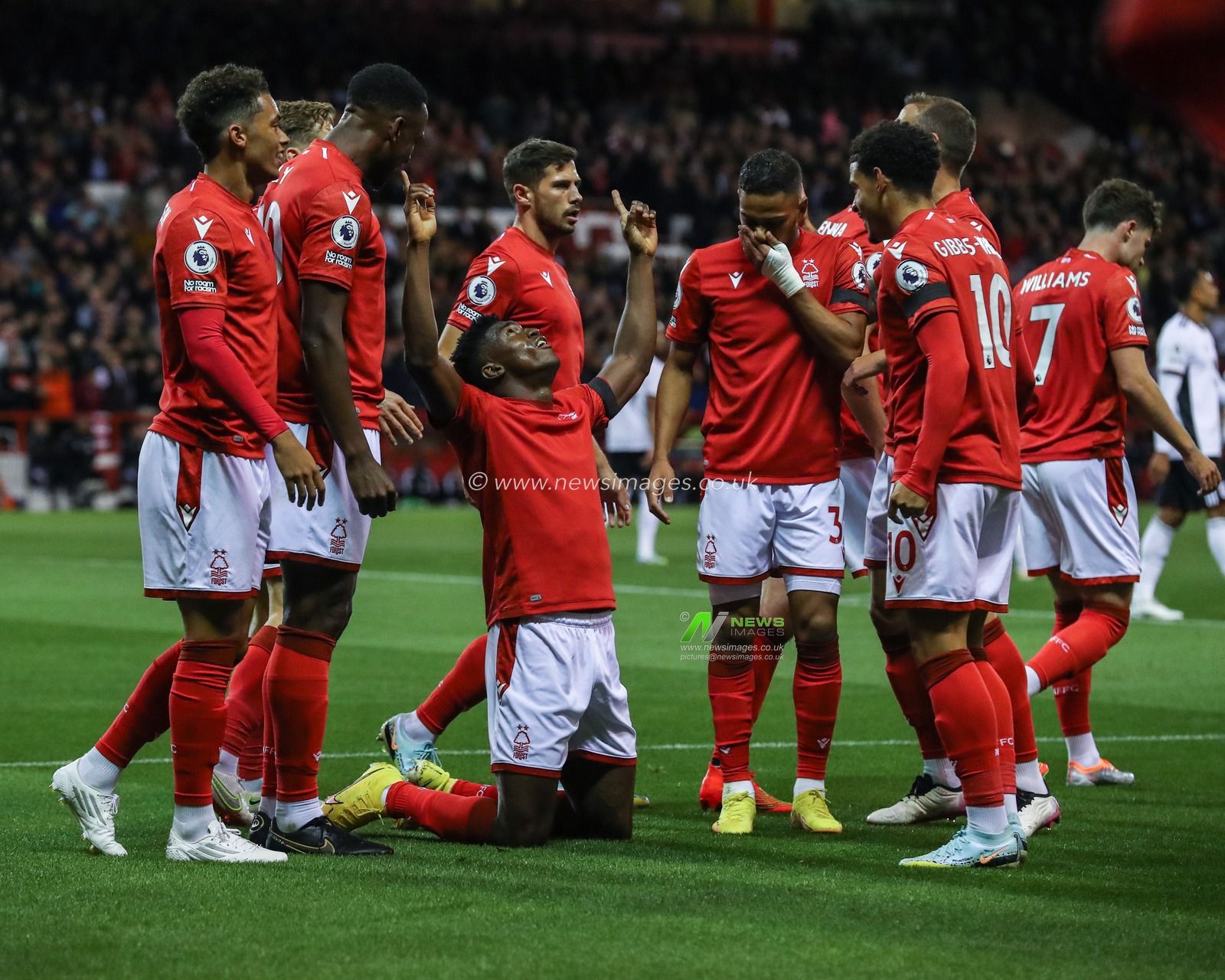 Taiwo Awoniyi #9 of Nottingham Forest celebrates his goal to make it 1-0 during the Premier League match Nottingham Forest vs Fulham at City Ground, Nottingham, United Kingdom, 16th September 2022

(Photo by Gareth Evans/News Images)