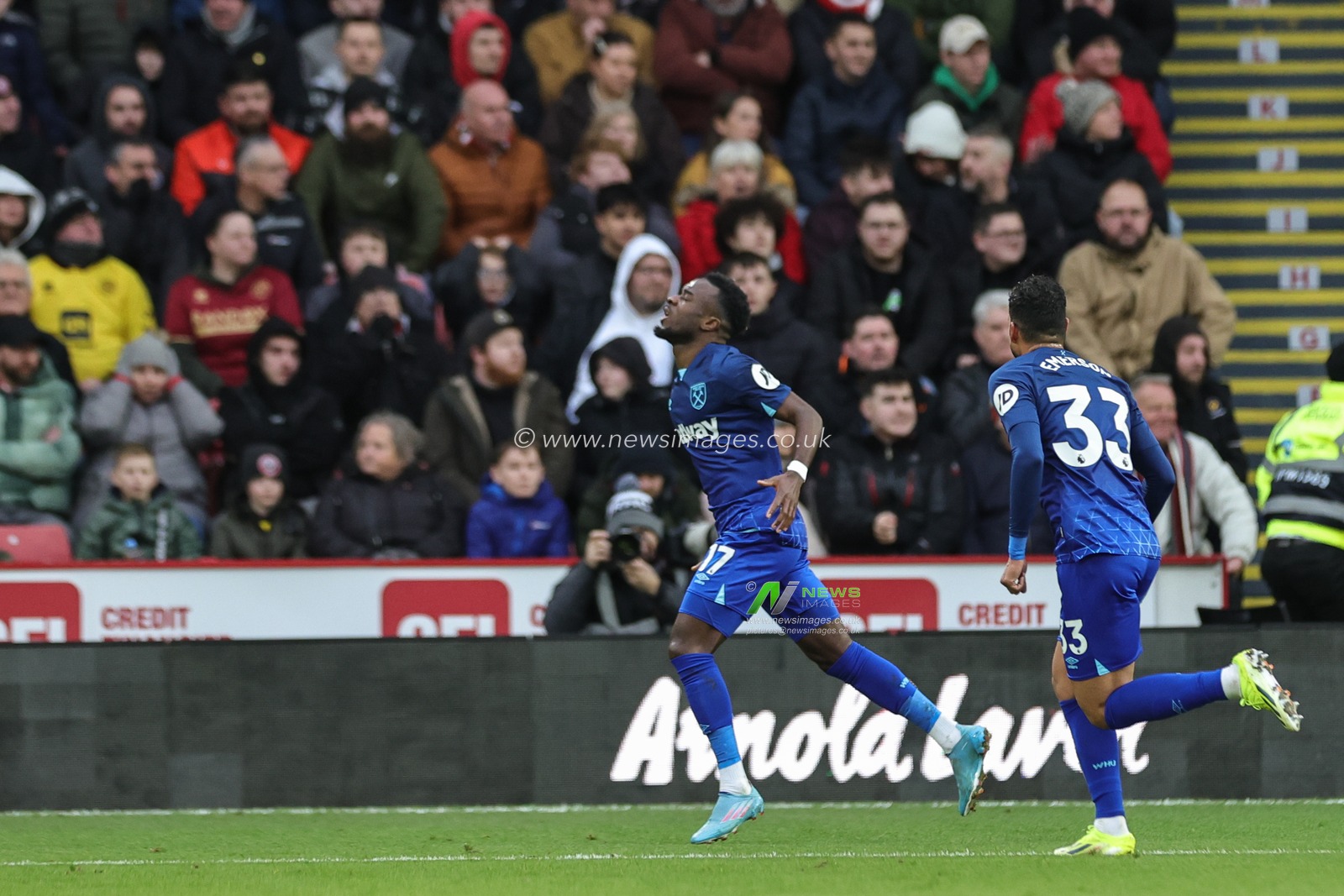 Maxwel Cornet of West Ham United celebrates his goal to make it 0-1 during the Premier League match Sheffield United vs West Ham United at Bramall Lane, Sheffield, United Kingdom, 21st January 2024

(Photo by Mark Cosgrove/News Images)
