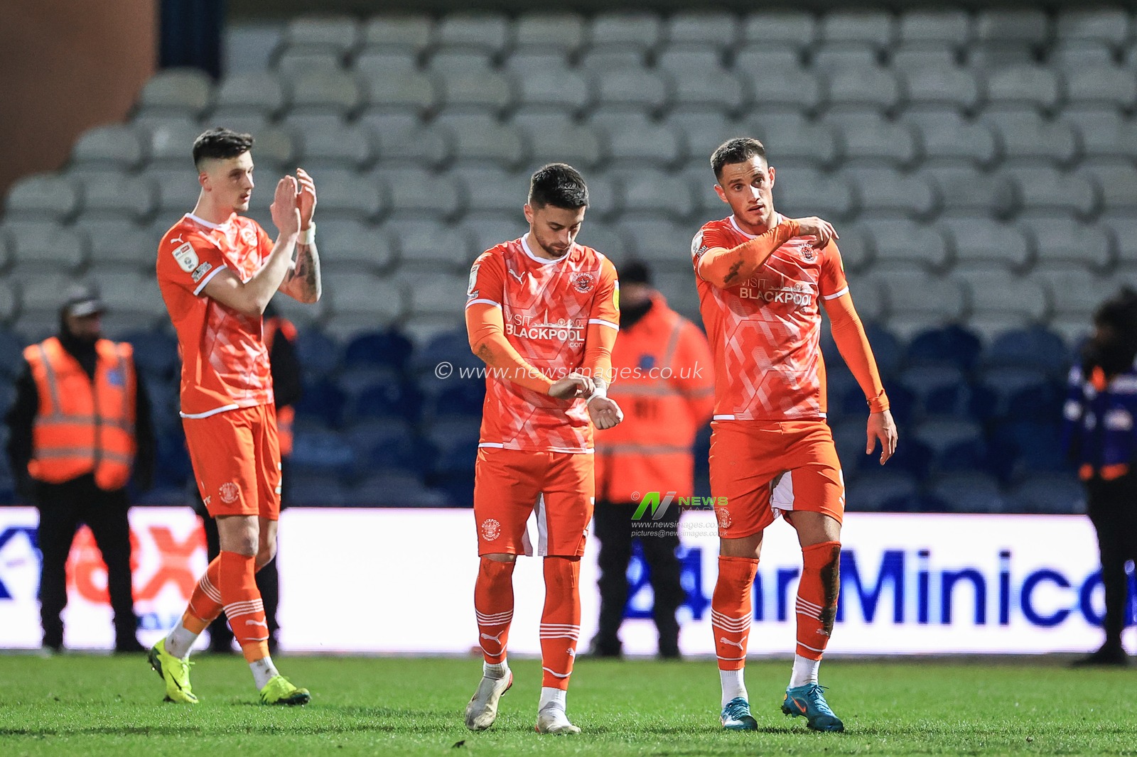 Owen Dale #7 of Blackpool and Jerry Yates #9 of Blackpool head back to the changing rooms after Blackpool lose top a late goal from Luke Amos #8 of Queens Park Rangers