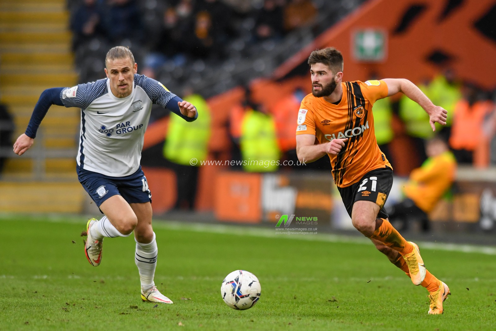 Brandon Fleming #21 of Hull City starts an attacking move