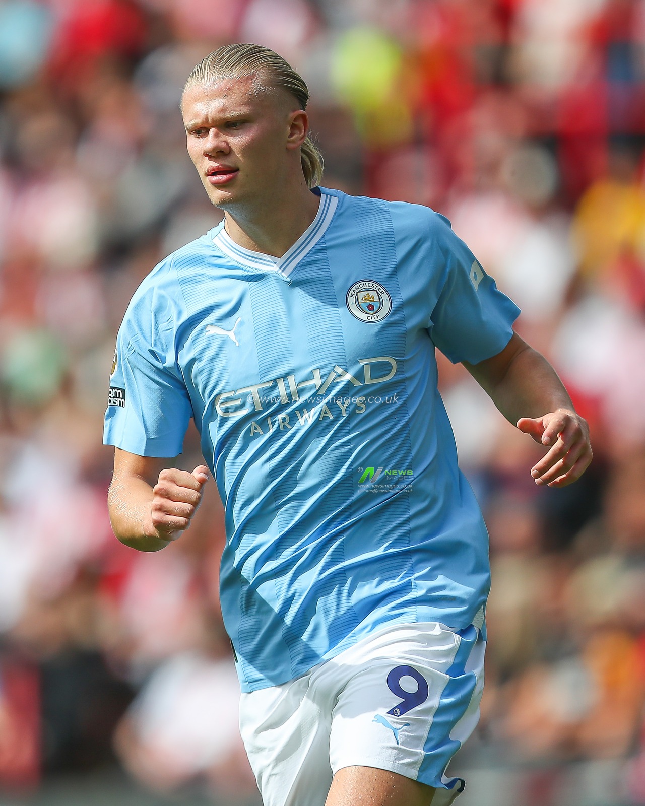 Erling Haaland #9 of Manchester City during the Premier League match Sheffield United vs Manchester City at Bramall Lane, Sheffield, United Kingdom, 27th August 2023

(Photo by Gareth Evans/News Images)