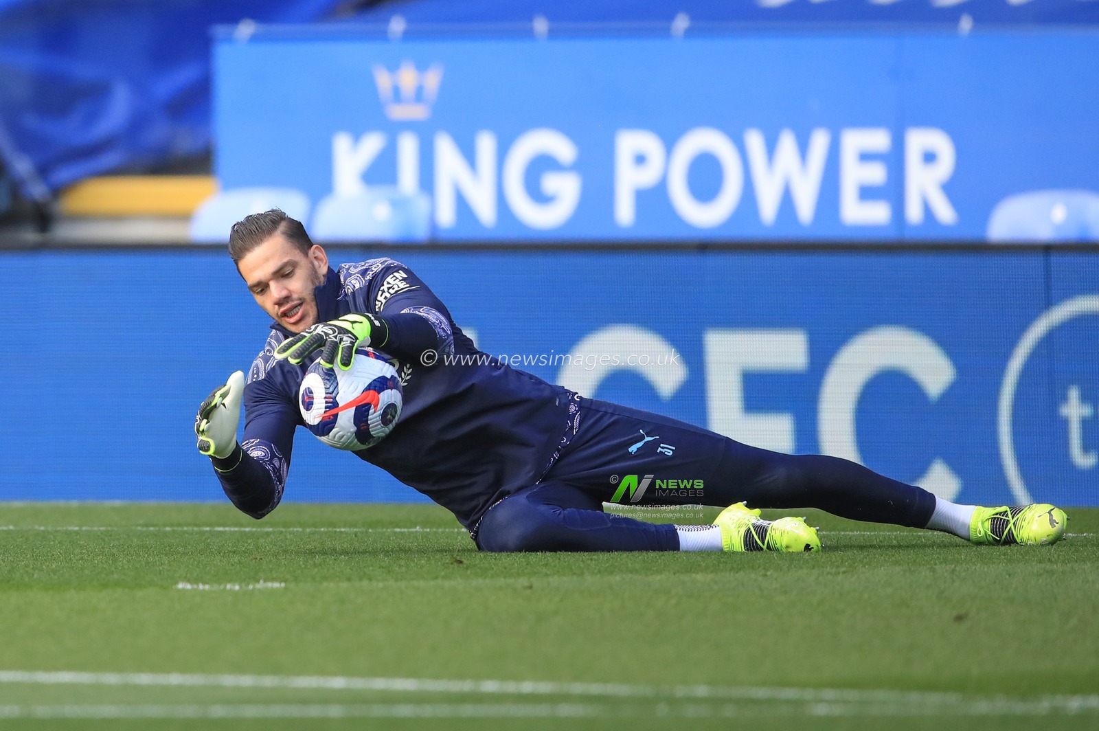 Ederson Santana de Moraes of Manchester City during the warm up