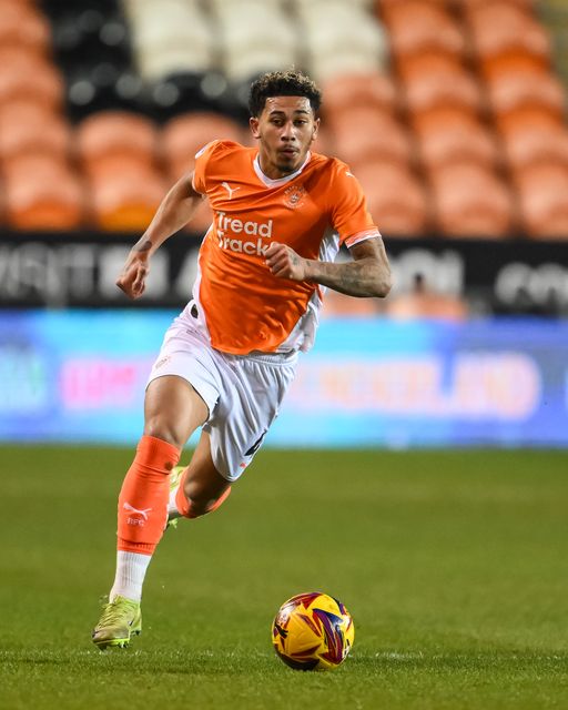 Jordan Lawrence-Gabriel of Blackpool makes a break with the ball during the Vertu Trophy match Blackpool vs Aston Villa U21 at Bloomfield Road, Blackpool, United Kingdom, 17th December 2024

(Photo by Craig Thomas/News Images)