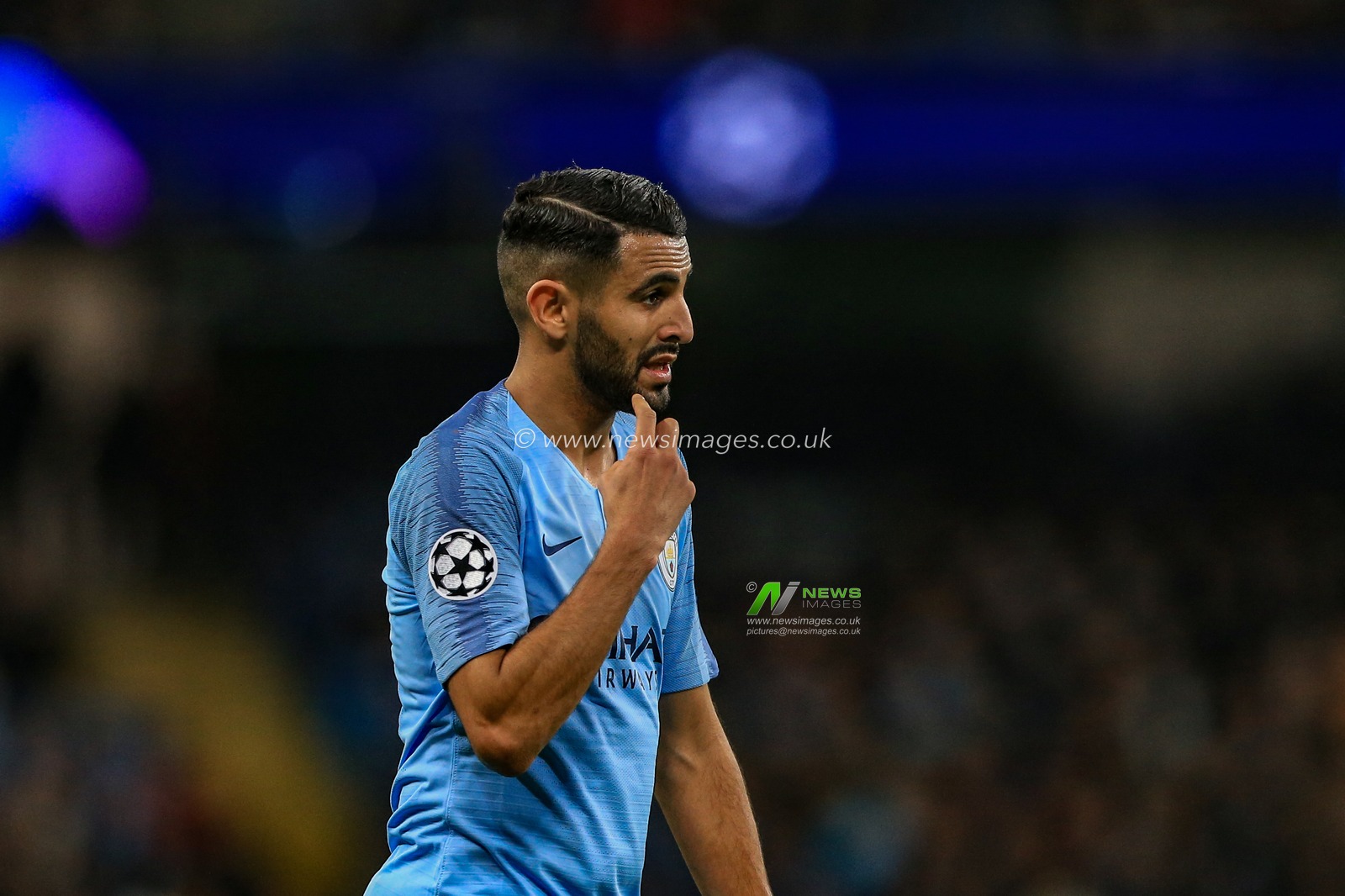7th November 2018, Etihad Stadium, London, England; UEFA Champions League, Manchester City v Shakhtar Donetsk ; Riyad Mahrez  (26) of Manchester City 


Credit: Mark Cosgrove/News Images