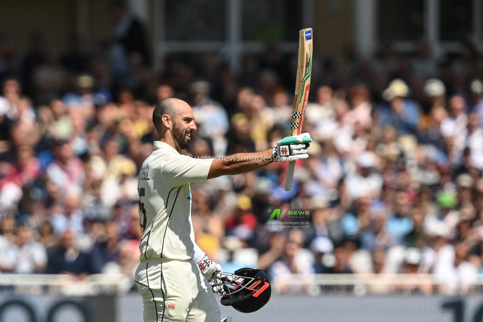 Daryl Mitchell of New Zealand celebrates a century (100 runs) during day 2 of the 2nd Test between the New Zealand Blackcaps and England at Trent Bridge Cricket Ground, Nottingham, England on Saturday 11 June 2022.