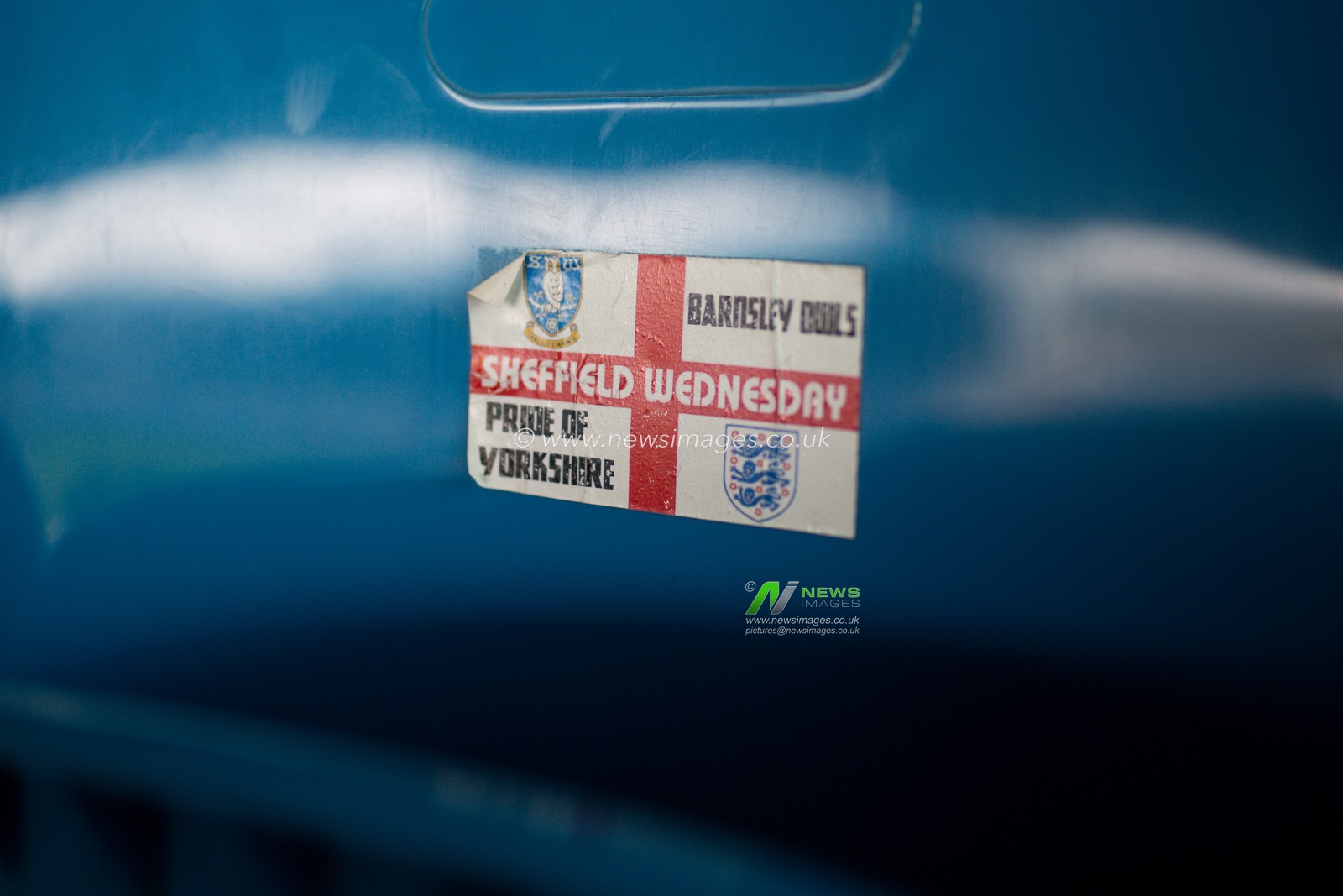 A fan sticker on the seating inside Hillsborough Stadium, Home Stadium of Sheffield Wednesday during the Sky Bet League 1 match Sheffield Wednesday vs Lincoln City at Hillsborough, Sheffield, United Kingdom, 1st April 2023

(Photo by Ben Early/News Images)