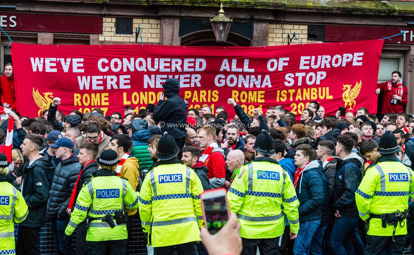 4th April 2018 , Anfield, Liverpool, England; Champions League Quarter Final, first leg, Liverpool v Manchester City;  
A large police presence ahead of the game