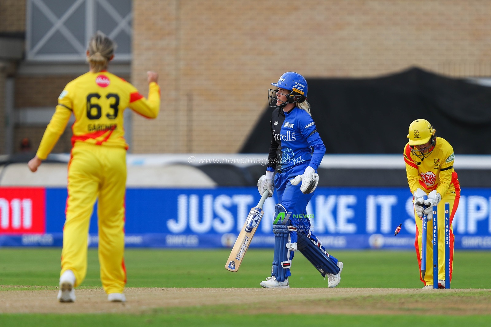 Georgia Redmayne of London Spirit is bowled out by Ash Gardner of Trent Rockets during the The Hundred match Trent Rockets Women vs London Spirit Women at Trent Bridge, Nottingham, United Kingdom, 7th August 2024

(Photo by Izzy Poles/News Images)