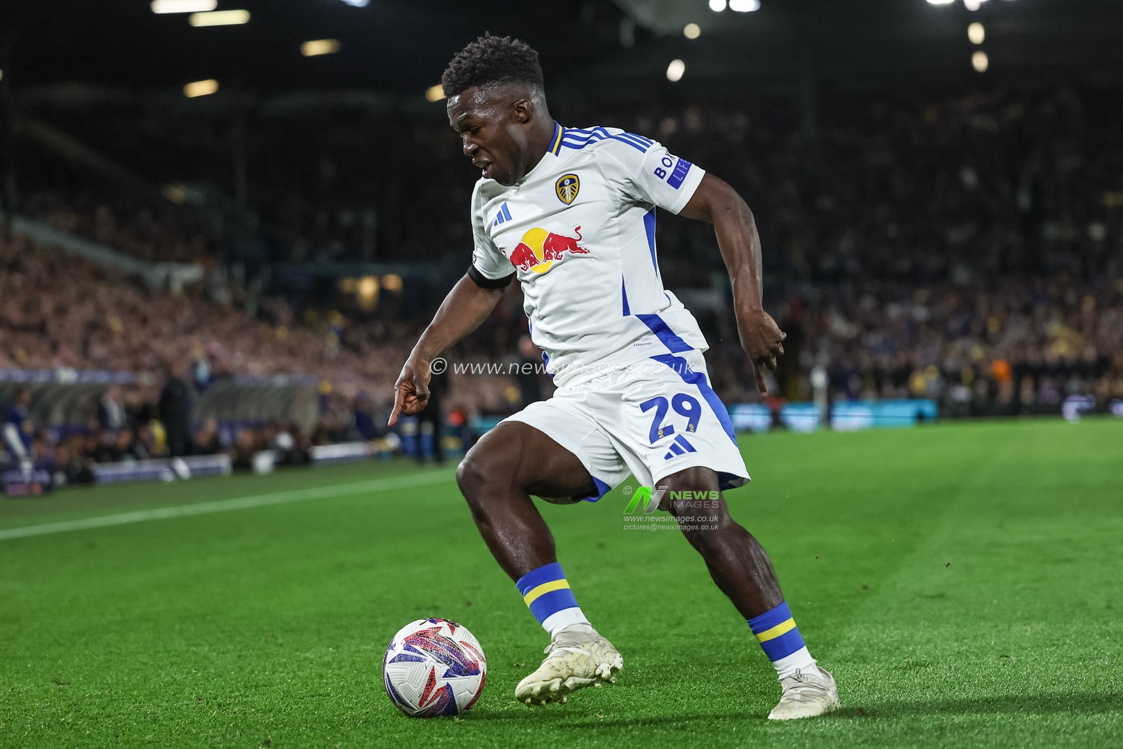 Wilfried Gnonto of Leeds United with the ball during the Sky Bet Championship match Leeds United vs Sheffield United at Elland Road, Leeds, United Kingdom, 18th October 2024

(Photo by Mark Cosgrove/News Images)