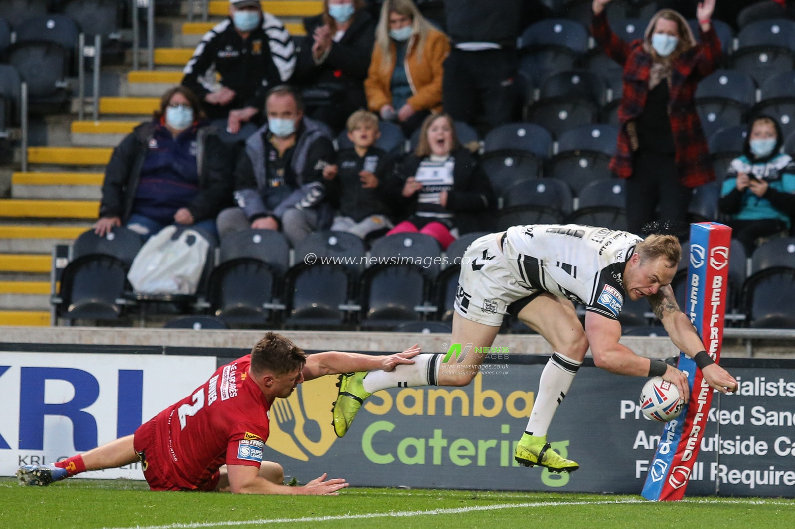 Adam Swift (21) of Hull FC scores a try which is disallowed for a forward pass