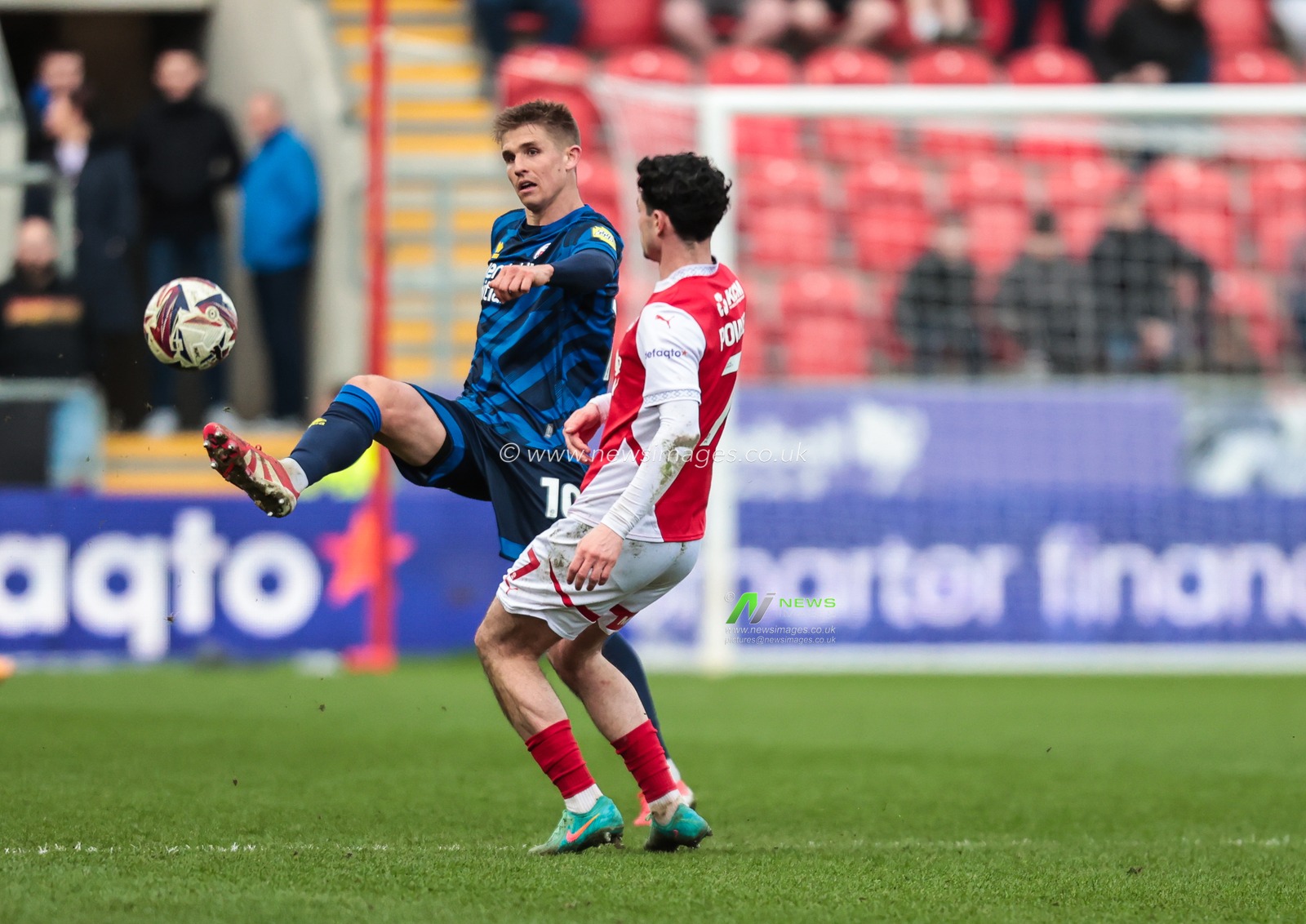 Liam Fraser of Crawley Town passes the ball during the Sky Bet League 1 match Rotherham United vs Crawley Town at New York Stadium, Rotherham, United Kingdom, 29th March 2025

(Photo by Richard Bierton/News Images)
