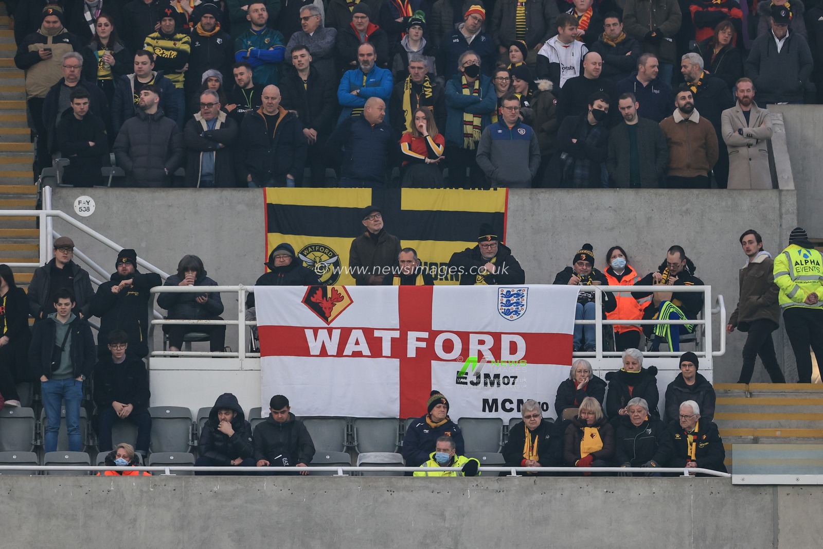Watford fans high up in the stand at St Jamesâ€™s Park
