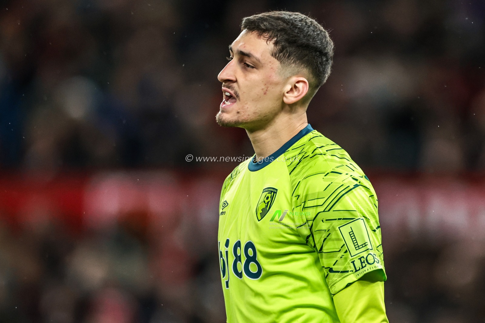 Bournemouth goalkeeper Djordje Petrovic reacts during the Premier League match Manchester United vs Bournemouth at Old Trafford, Manchester, United Kingdom, 15th December 2025

(Photo by Mark Cosgrove/News Images)

*** GER AUT SUI OUT ***