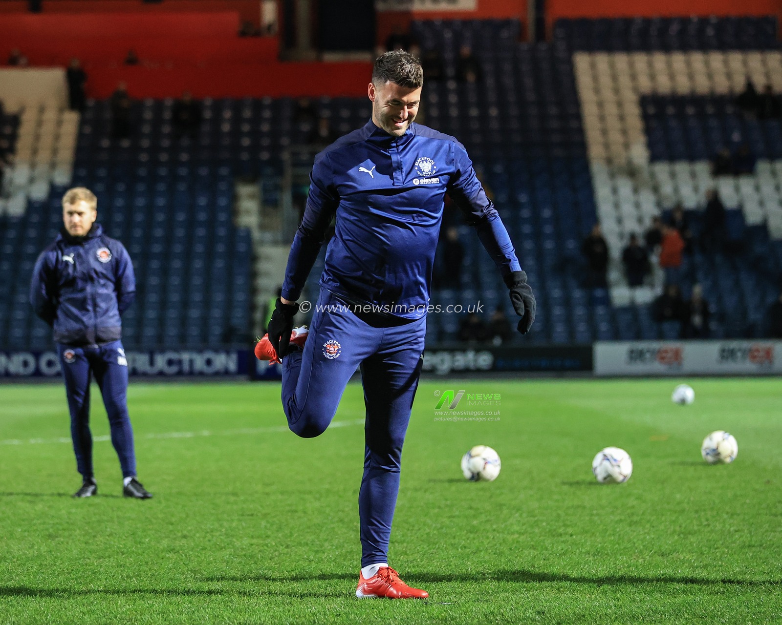 Gary Madine #14 of Blackpool during the pre-game warmup