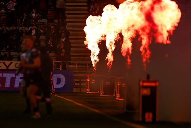 The players come out for the game during the Betfred Super League match Wigan Warriors vs Hull FC at The Brick Community Stadium, Wigan, United Kingdom on 21 February 2026

(Photo by Alfie Cosgrove/News Images)