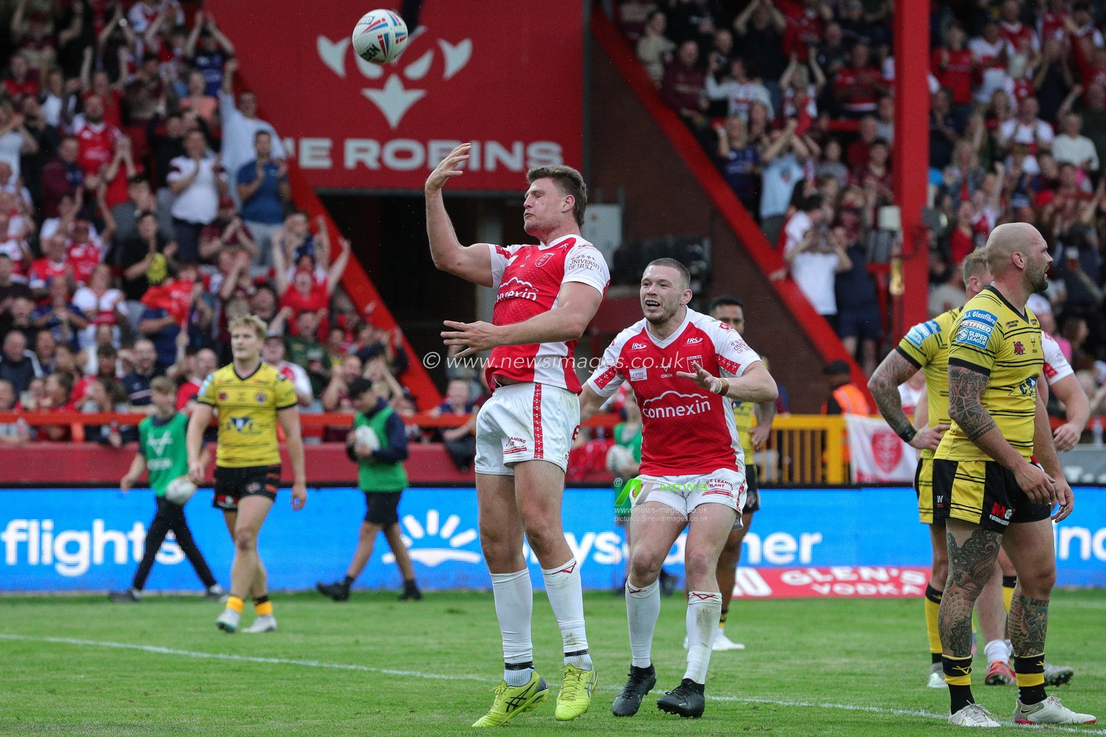 Rhys Kennedy #15 of Hull KR celebrates his try and makes the score 8-0 in the first half of the Betfred Super League Round 20 match Hull KR vs Castleford Tigers at Sewell Group Craven Park, Kingston upon Hull, United Kingdom, 28th July 2023

(Photo by James Heaton/News Images)