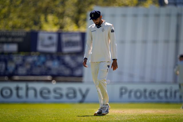 Shoaib Bashir of Derbyshire during the County Championship Division Two Derbyshire vs Gloucestershire at The Central Co-Op County Ground, Derby, United Kingdom on 24 April 2026

(Photo by Maynard Manyowa/News Images)