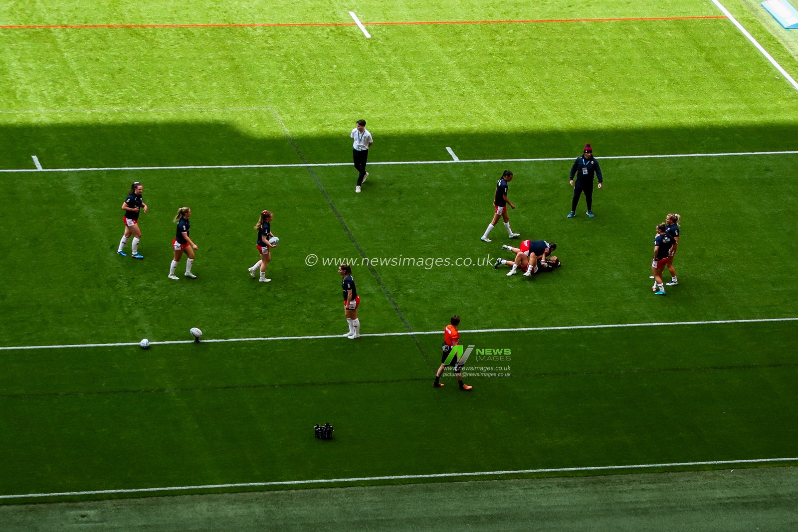 Teams warm up prior to the Betfred Women's Challenge Cup Final St Helens vs Wigan Warriors at Wembley Stadium, London, United Kingdom, 7th June 2025

(Photo by Izzy Poles/News Images)