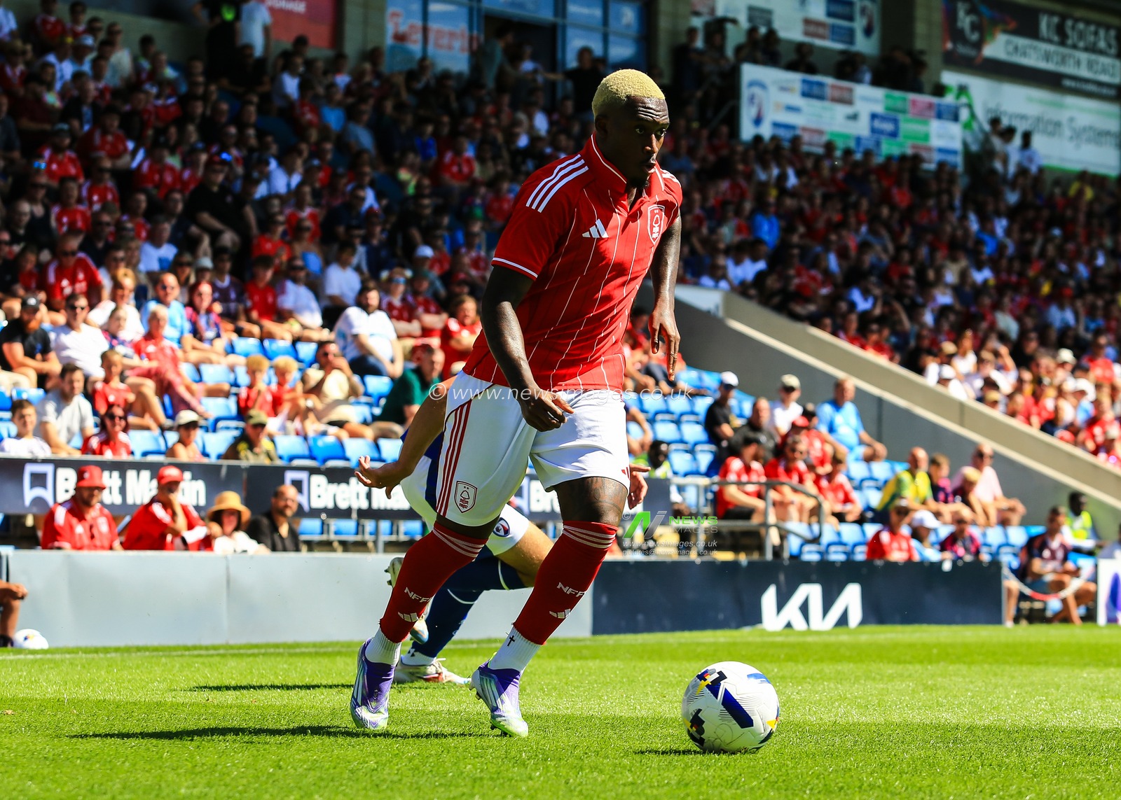 Callum Hudson-Odoi of Nottingham Forest on the ball during the Pre-season friendly match Chesterfield vs Nottingham Forest at SMH Group Stadiumact Stadium, Chesterfield, United Kingdom, 12th July 2025

(Photo by Richard Bierton/News Images)